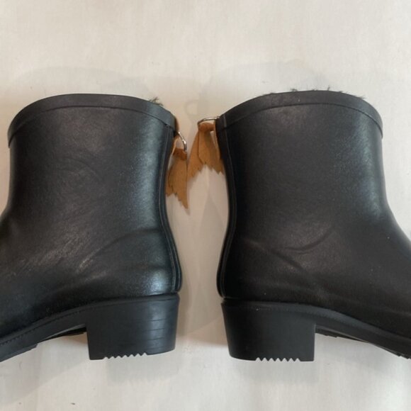 Aigle Miss Juliette Ankle Rain Boots Size 6 Black Faux Fur Lined Boots - Picture 11 of 12